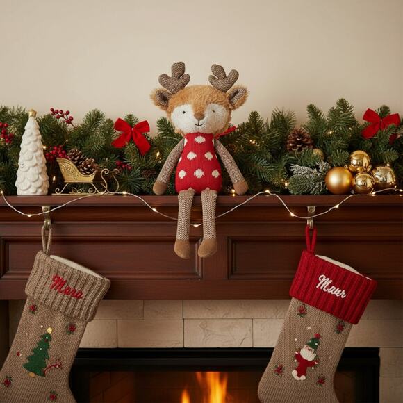 🎄🦌 Anthropologie Sock Monkey Reindeer Plush Tree Topper 🐒✨ Rare 2016 Holiday - Picture 16 of 16